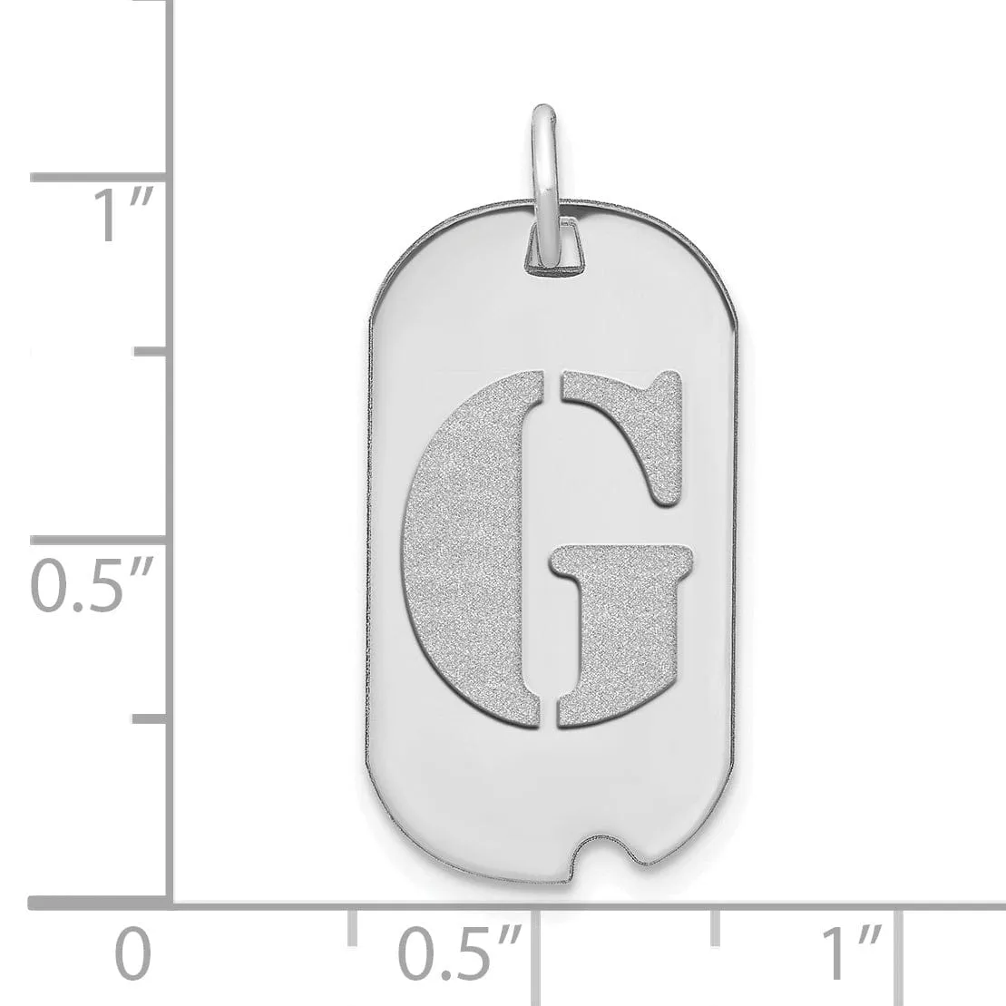 14k White Gold Rhodium Polished Finish Block Letter G Initial Dog Tag Charm Pendant