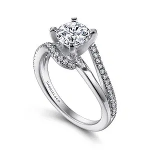 14K White Gold Round Bypass Diamond Engagement Ring-NAOMI