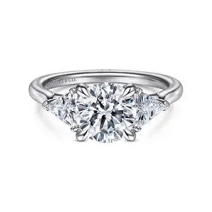 14K White Gold Round Three Stone Diamond Engagement Ring-MALONEY