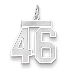 14k White Gold Satin Brush Finish Medium Size Number 46 Charm Pendant