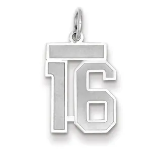 14k White Gold Satin Brush Finish Small Size Number 16 Charm Pendant