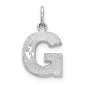 14k White Gold Satin Diamond Cut Finish Letter G Initial Pendant