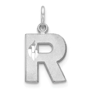 14k White Gold Satin Diamond Cut Finish Letter R Initial Pendant