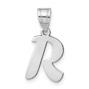 14k White Gold Script Design Letter R Initial Pendant