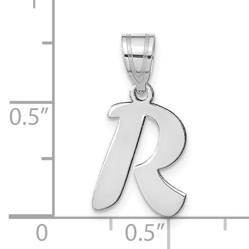 14k White Gold Script Design Letter R Initial Pendant