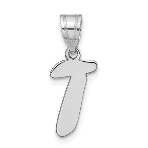 14k White Gold Script Design Letter T Initial Pendant