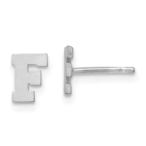 14K White Gold Script Satin Brushed Finish Letter F Initial Earrings