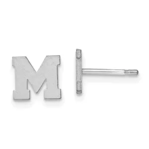 14K White Gold Script Satin Brushed Finish Letter M Initial Earrings