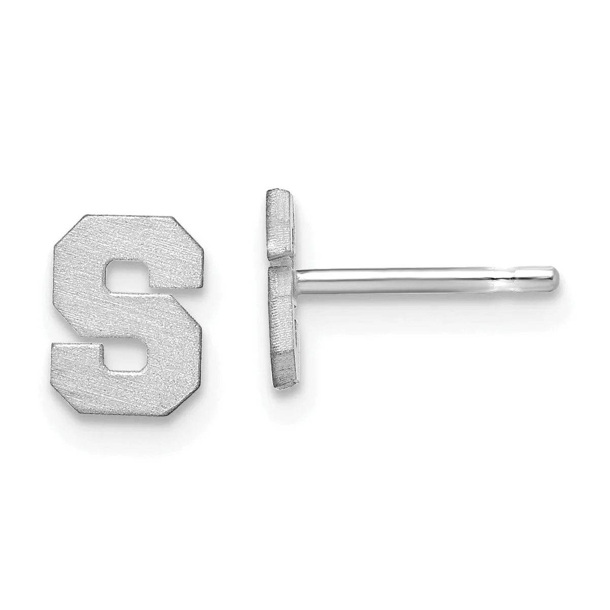 14K White Gold Script Satin Brushed Finish Letter S Initial Earrings