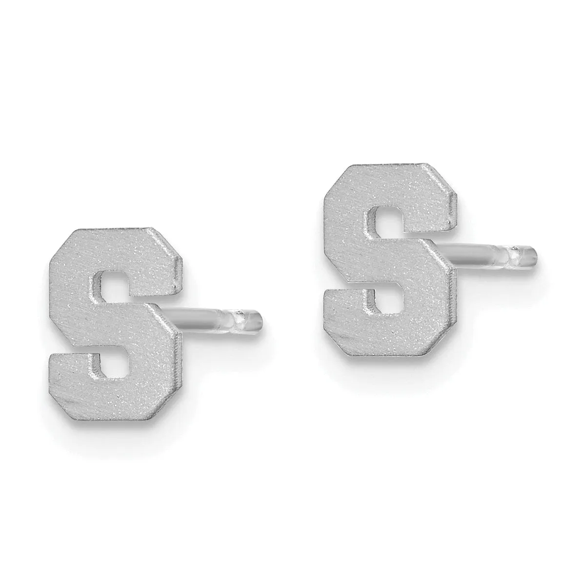 14K White Gold Script Satin Brushed Finish Letter S Initial Earrings