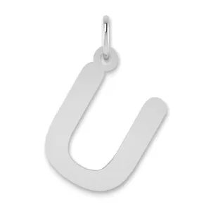 14k White Gold Slanted Design Bubble Letter U Initial Charm Pendant