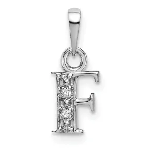 14K White Gold Small 0.01CT Diamond Letter F Initial Block Pendant