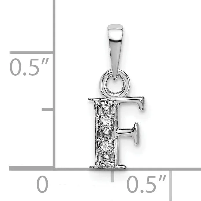 14K White Gold Small 0.01CT Diamond Letter F Initial Block Pendant