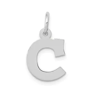 14k White Gold Small Block Design Letter C Initial Pendant