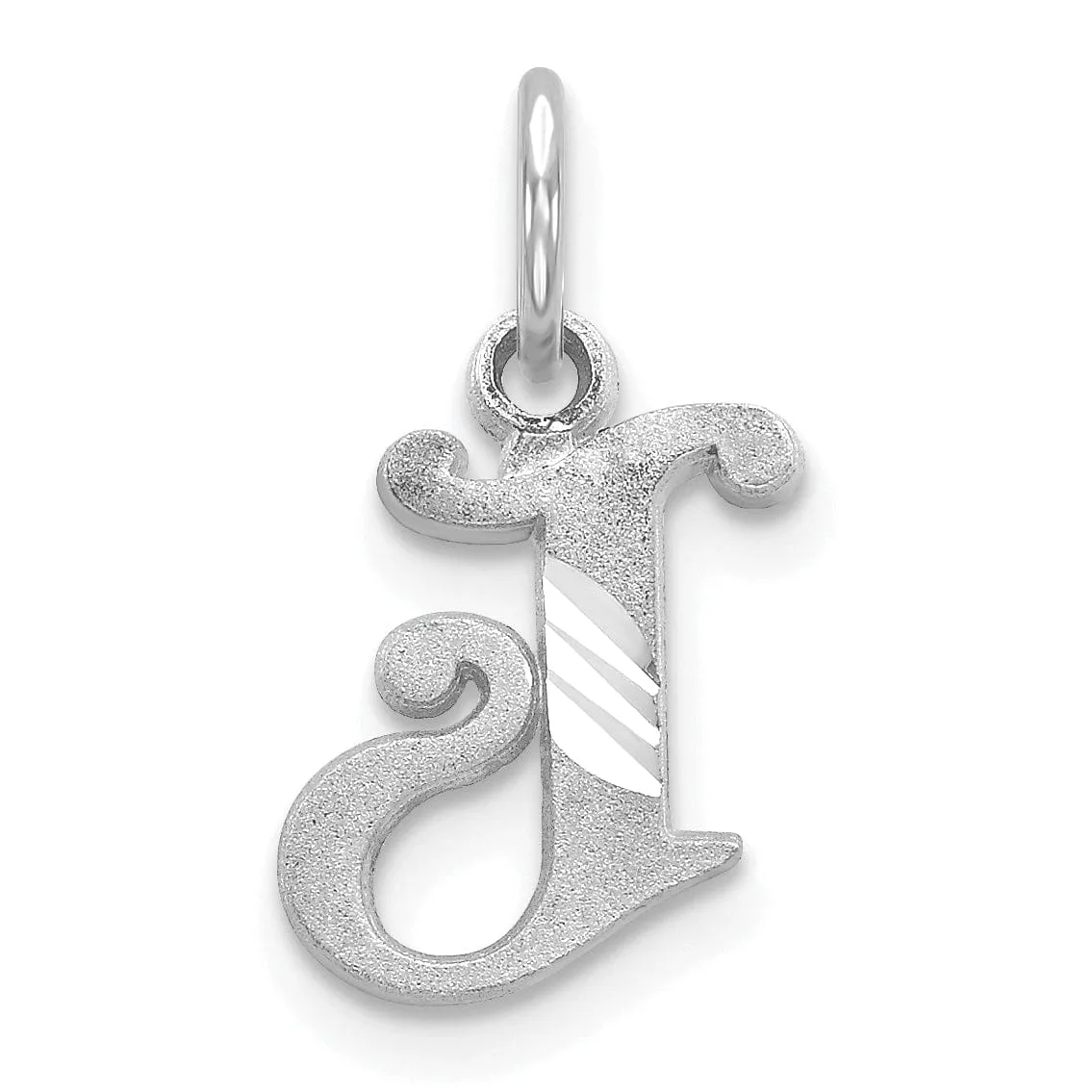 14k White Gold  Small Script Design Letter J Initial Charm Pendant