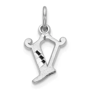 14k White Gold  Small Script Design Letter V Initial Charm Pendant