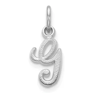 14K White Gold Small Size Casted Script Design Letter G Initial Charm Pendant