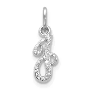 14K White Gold Small Size Casted Script Design Letter J Initial Charm Pendant