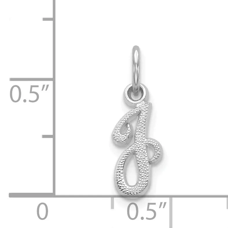 14K White Gold Small Size Casted Script Design Letter J Initial Charm Pendant