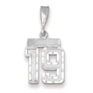 14k White Gold Small Size Diamond Cut Texture Finish Number 19 Charm Pendant