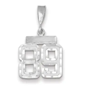 14k White Gold Small Size Diamond Cut Texture Finish Number 89 Charm Pendant