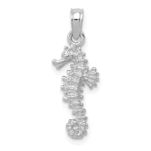 14k White Gold Solid 3-Dimensional Textured Finish Seahorse Charm Pendant