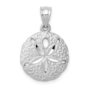 14K White Gold Solid Brushed Diamond-Cut Finish Sea Sand Dollar Charm Pendant