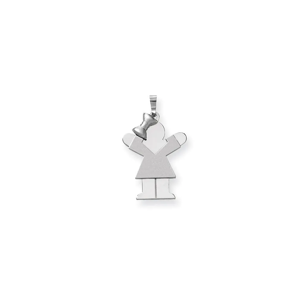 14k White Gold Solid Girl With Bow Love Charm