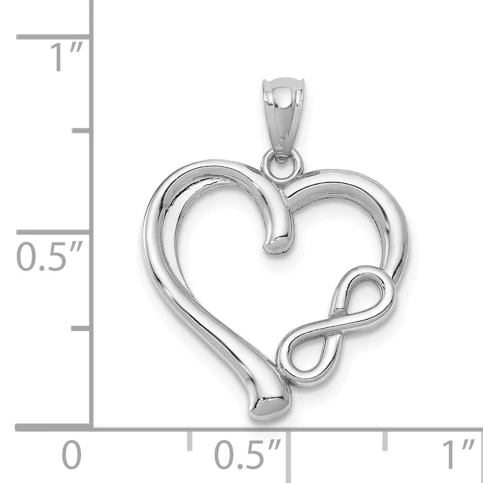 14K White Gold Solid Polished Finish Concave Infinity Symbol in Fancy Heart Swirl Shape Design Charm Pendant