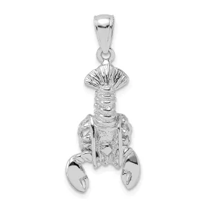 14K White Gold Solid Polished Finish Open Back Moveable Lobster Charm Pendant