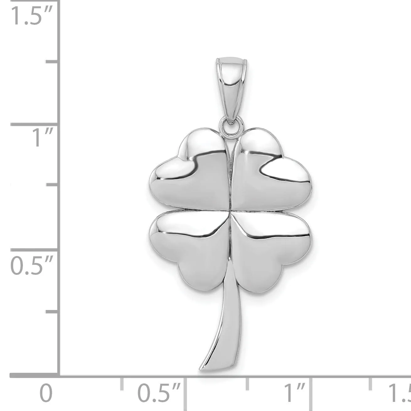 14k White Gold Solid Textured Polished Finish 4-Leaf Clover Charm Pendant