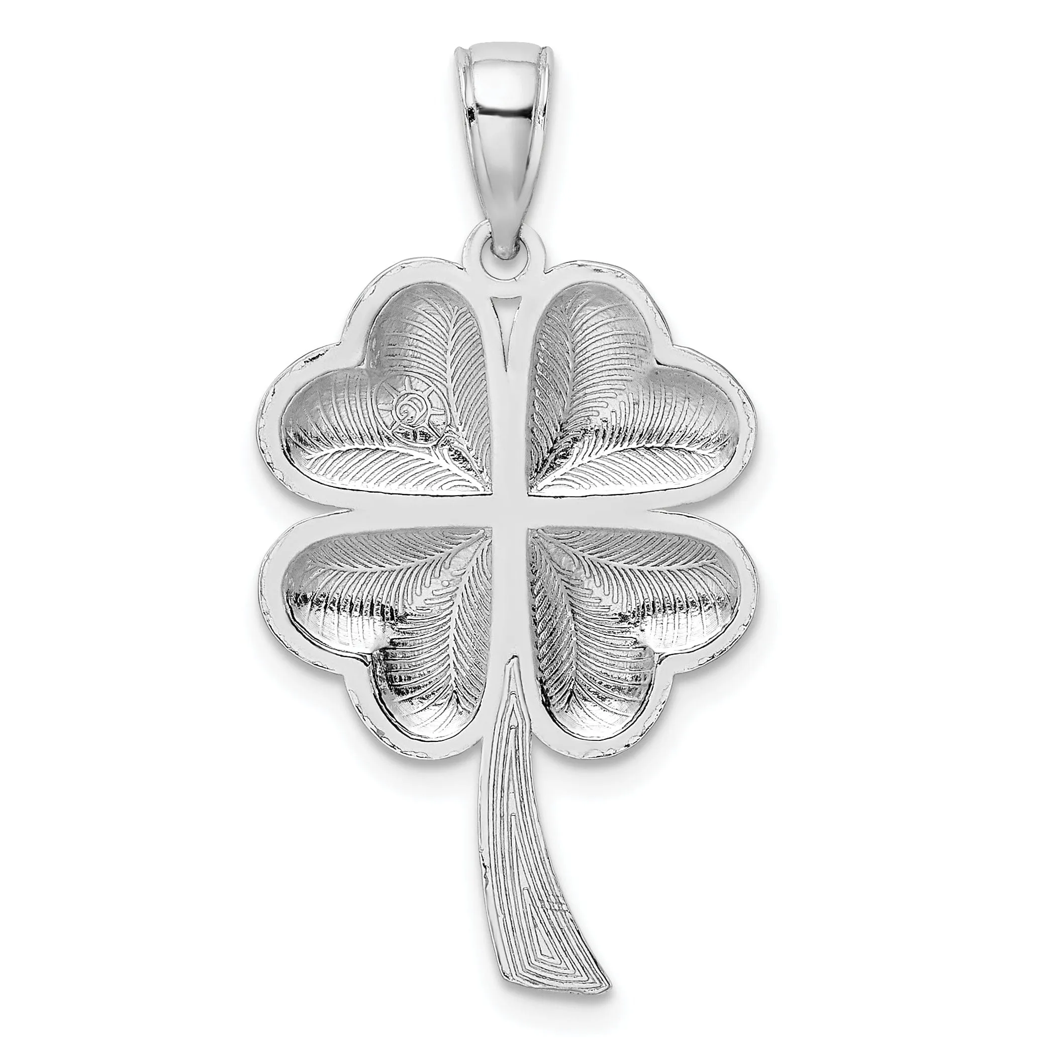 14k White Gold Solid Textured Polished Finish 4-Leaf Clover Charm Pendant