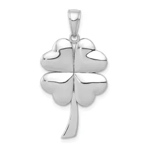 14k White Gold Solid Textured Polished Finish 4-Leaf Clover Charm Pendant