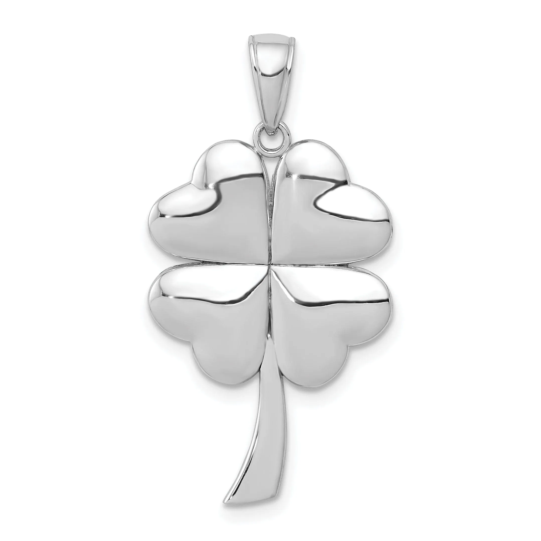 14k White Gold Solid Textured Polished Finish 4-Leaf Clover Charm Pendant