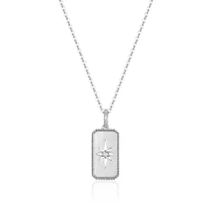 14K White Gold Starburst Tag Necklace with Diamonds