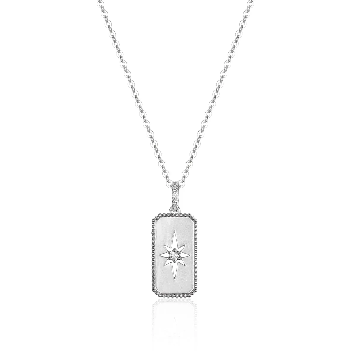 14K White Gold Starburst Tag Necklace with Diamonds