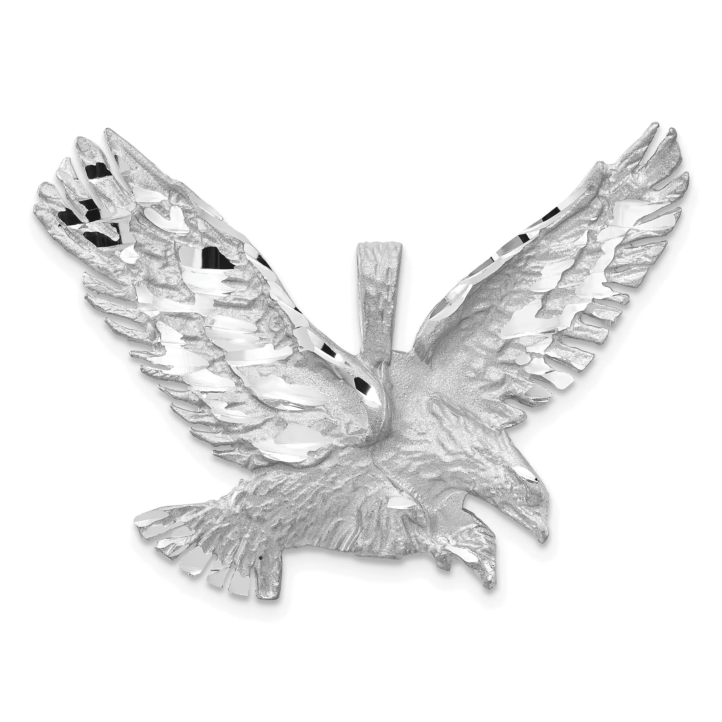 14k White Gold Textured Brushed Diamond Cut Finish Mens Eagle Design Charm Pendant