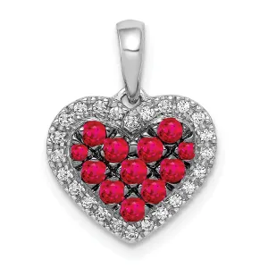 14k White Gold, White, Black Rhodium Polished Finish Open Back 0.12-CT Diamond & 0.308-CT Ruby Heart Design Charm Pendant