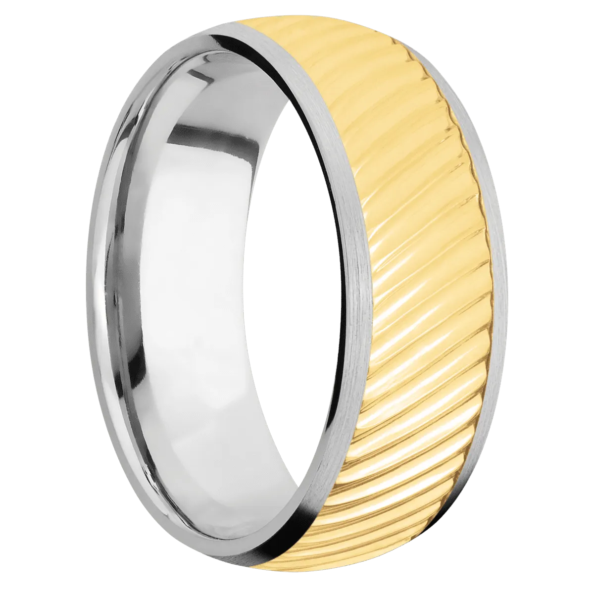 14K White Gold with Satin Finish and 14K Yellow Gold Inlay