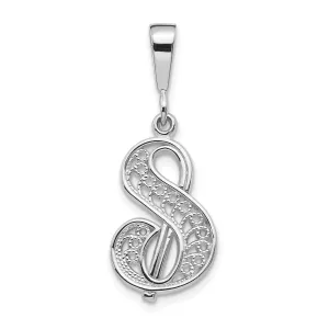 14K White GoldFancy Filigree Script Design Letter S Initial Pendant