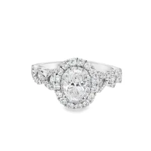 14K White Oval Diamond 0.30Ct Halo Engagement Ring