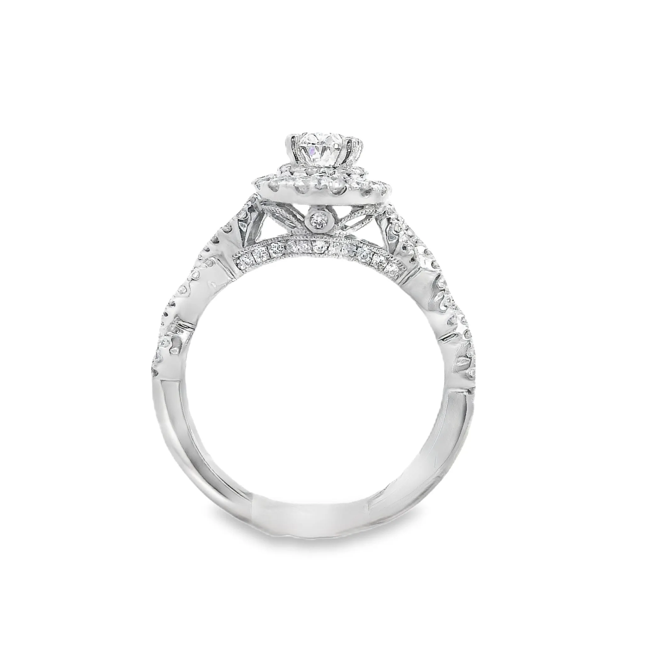 14K White Oval Diamond 0.30Ct Halo Engagement Ring