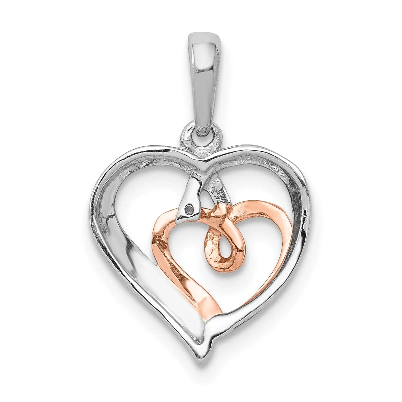 14k White, Rose Gold Polished Finish Open Back 1/20-CT Diamond Double Swirl Design Hearts Style Charm Pendant