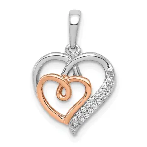 14k White, Rose Gold Polished Finish Open Back 1/20-CT Diamond Double Swirl Design Hearts Style Charm Pendant