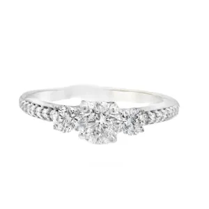 14K White Round Diamond 0.46Ct 3 Stone Engagement Ring