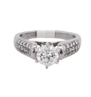 14K White Round Diamond 1.00Ct Solitaire Engagement Ring