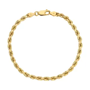 14K Yellow 2.00mm-5.00mm Diamond CUT Hollow ROPE Bracelets