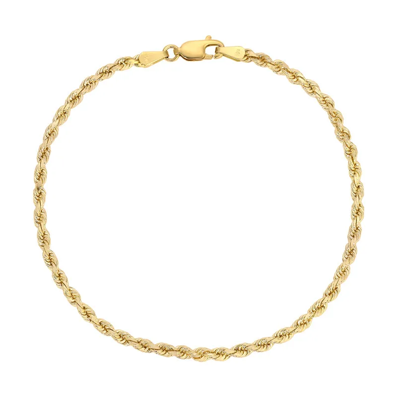 14K Yellow 2.00mm-5.00mm Diamond CUT Hollow ROPE Bracelets