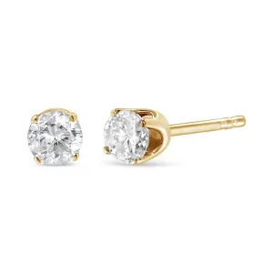 14K Yellow Gold 1/2 Cttw Round Brilliant-Cut Diamond Classic 4-Prong Stud Earrings (K-L Color, SI1-SI2 Clarity)