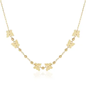 14k Yellow Gold 18 inch Necklace with Polished Butterflies and Beads